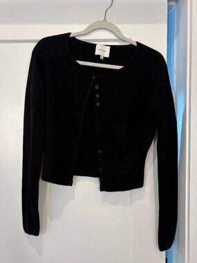 Reformation Meadow Regenerative 100% Merino Cardigan Black Rib Boatneck M NWOT